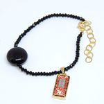 Pulseira de cristais Ônix - Pingente Sutra Sagrada vermelha Amuleto